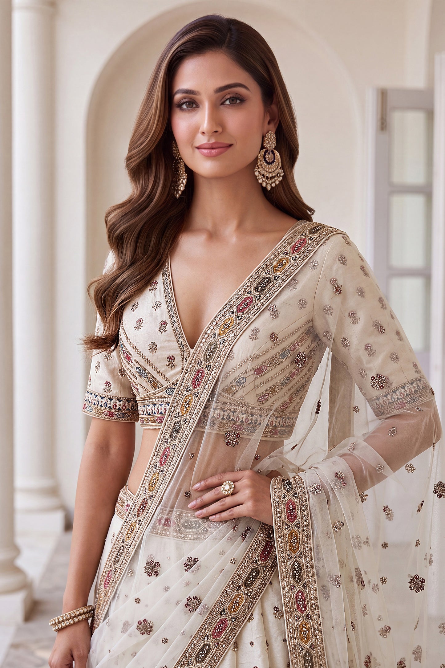 Charming Off White Designer Bridal Lehenga Choli with Heavy Embroidery Work and Net Dupatta