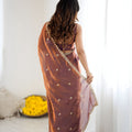 Elegant Purple Fendy Satin Saree Embroidery Work for Women