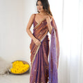 Elegant Purple Fendy Satin Saree Sequence Embroidery Work for Women