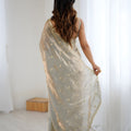 Premium Grey Fendy Satin Saree Embroidery Work for Women