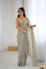 Premium Grey Fendy Satin Saree Sequence Embroidery Work for Women