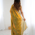 Premium Olive Green Fendy Satin Saree Embroidery Work for Women
