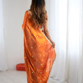 Stunning Rust Orange Fendy Satin Saree Embroidery Work for Women