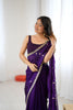 Stylish Purple Fendy Satin Saree Embroidery Work for Women