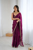 Amezing Wine Purple Fendy Satin Saree Embroidery Work for Women