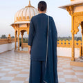 Elegant Navy Blue Chinon Palazzo Suit Heavy Embroidery Work Dupatta