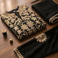 Premium Black Chinon Palazzo Suit Heavy Embroidery Work Dupatta