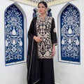 Premium Black Chinon Palazzo Suit Heavy Embroidery Work Dupatta