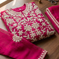 Beautiful Rani Pink Chinon Palazzo Suit Heavy Embroidery Work Dupatta