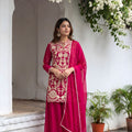 Beautiful Rani Pink Chinon Palazzo Suit Heavy Embroidery Work Dupatta