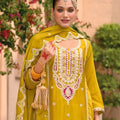 Stylish Mustard Yellow Organza Chiffon Palazzo Suit Heavy Embroidery Work Dupatta