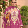 Premium Mauve Organza Chiffon Palazzo Suit Heavy Embroidery Work Dupatta