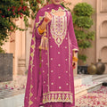 Premium Mauve Organza Chiffon Palazzo Suit Heavy Embroidery Work Dupatta