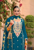 Royal Teal Blue Organza Chiffon Palazzo Suit Heavy Embroidery Work Dupatta