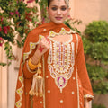Stylish Rust Orange Organza Chiffon Palazzo Suit Heavy Embroidery Work Dupatta