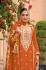 Stylish Rust Orange Organza Chiffon Palazzo Suit Heavy Embroidery Work Dupatta
