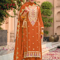 Stylish Rust Orange Organza Chiffon Palazzo Suit Heavy Embroidery Work Dupatta