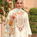 Elegant Off White Organza Chiffon Palazzo Suit Heavy Embroidery Work Dupatta