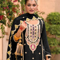 Premium Black Organza Chiffon Palazzo Suit Heavy Embroidery Work Dupatta