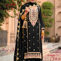 Premium Black Organza Chiffon Palazzo Suit Heavy Embroidery Work Dupatta