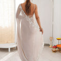 Elegant Cream Chiffon Saree Sequin Beads Work for Wedding