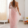 Beautiful Baby Pink Chiffon Saree Sequin Beads Work for Wedding