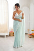 Gracefull Mint Green Chiffon Saree Sequin Beads Work for Wedding