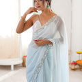 Royal Sky Blue Chiffon Saree Sequin Beads Work for Wedding