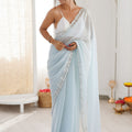 Royal Sky Blue Chiffon Saree Sequin Beads Work for Wedding