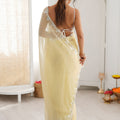 Stylish Lemon Yellow Chiffon Saree Sequin Beads Work For Wedding