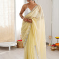Stylish Lemon Yellow Chiffon Saree Sequin Beads Work For Wedding