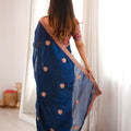 Royal Navy Blue Fendy Satin Sequin Embroidery Work Saree for Wedding