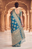 Luxury Teal Blue Viscose Silk Weaving Jari Saree for Wedding