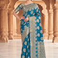 Luxury Teal Blue Viscose Silk Weaving Jari Saree for Wedding