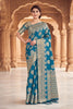 Luxury Teal Blue Viscose Silk Weaving Jari Saree for Wedding