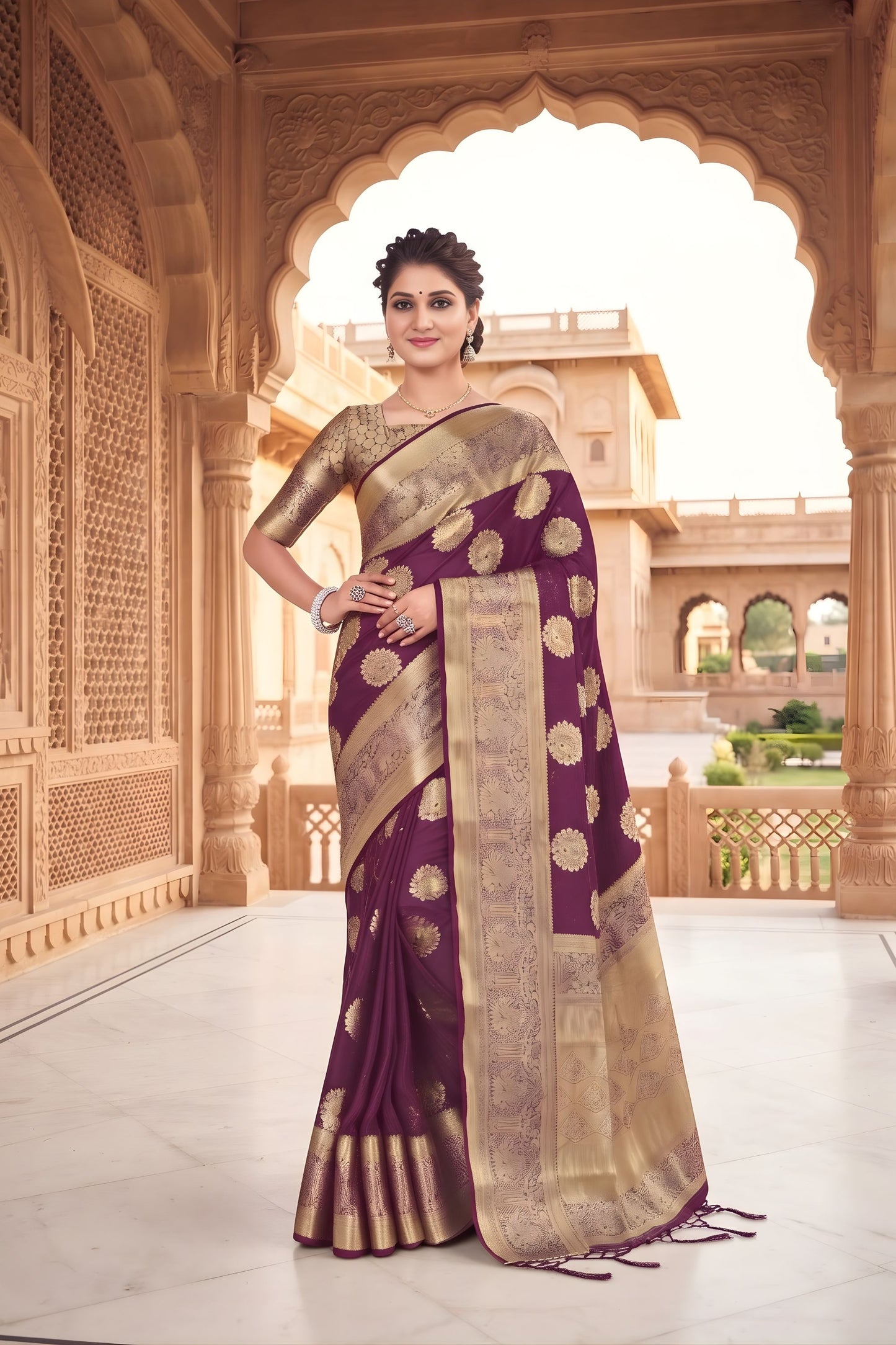 Beautiful Wine Viscose Silk Weaving Jari Saree for Wedding