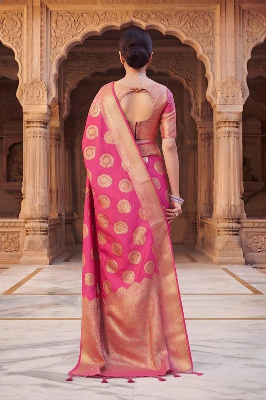 Beautiful Rani Pink Viscose Silk Weaving Jari Saree for Wedding