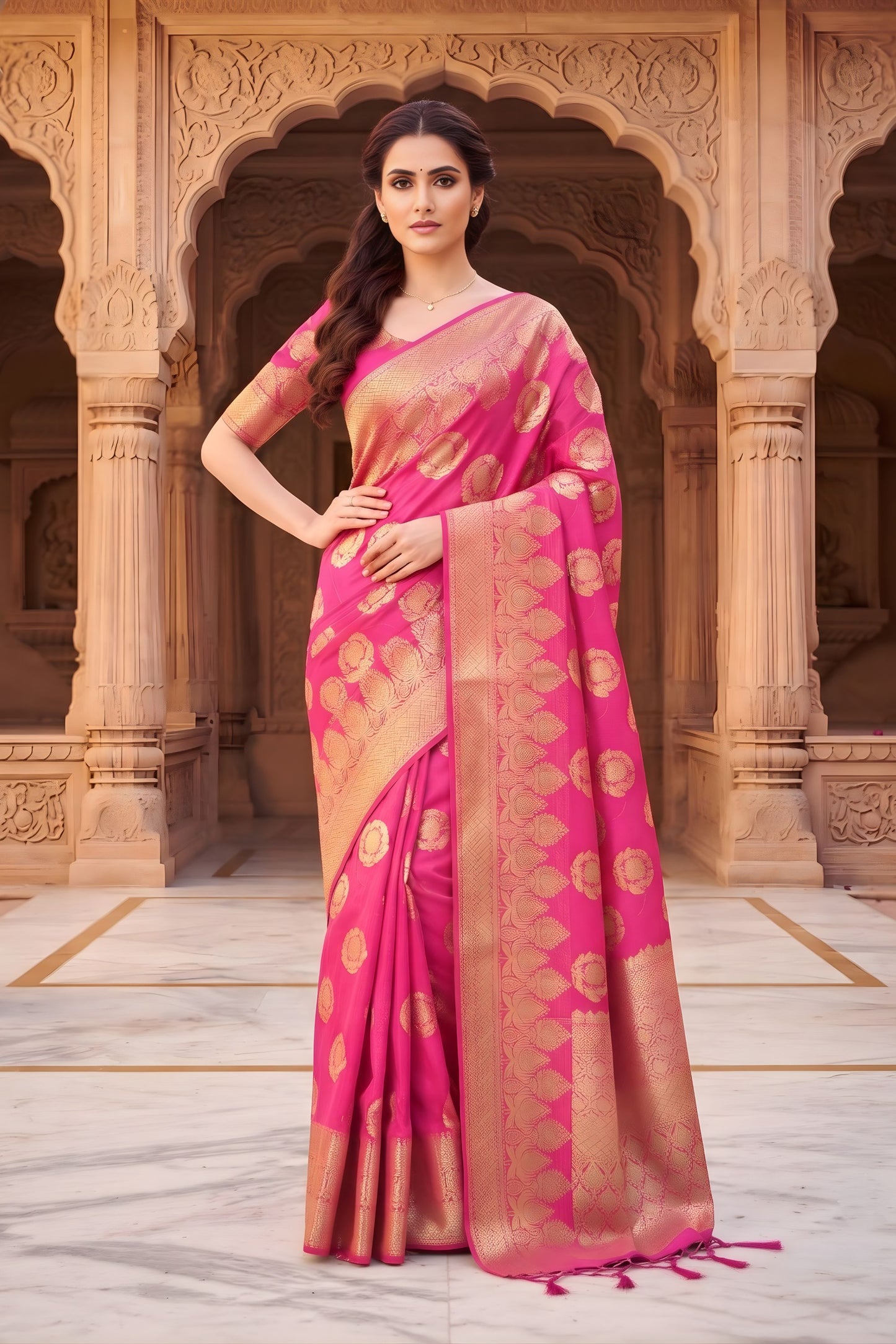 Beautiful Rani Pink Viscose Silk Weaving Jari Saree for Wedding