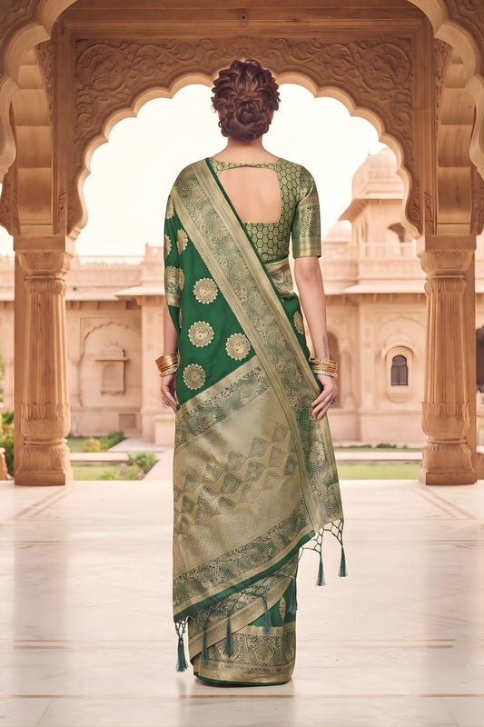 Emerald Green Viscose Silk Weaving Jari Saree for Wedding