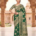Emerald Green Viscose Silk Weaving Jari Saree for Wedding