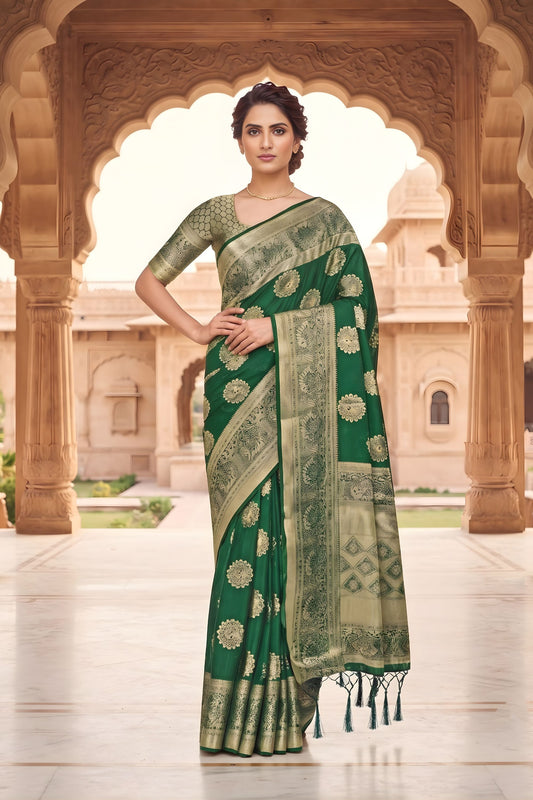 Emerald Green Viscose Silk Weaving Jari Saree for Wedding