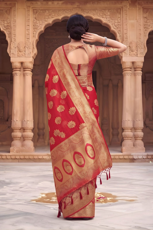 Elegant Red Viscose Silk Weaving Jari Saree for Wedding