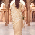 Premium Off White Viscose Silk Weaving Jari Saree for Wedding