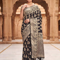 Exclusive Black Viscose Silk Weaving Jari Saree for Wedding