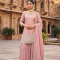 Elegant Baby Pink Viscose Designer Embroidery Work Palazzo Suit
