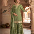 Gracefull Olive Green Viscose Designer Embroidery Work Palazzo Suit