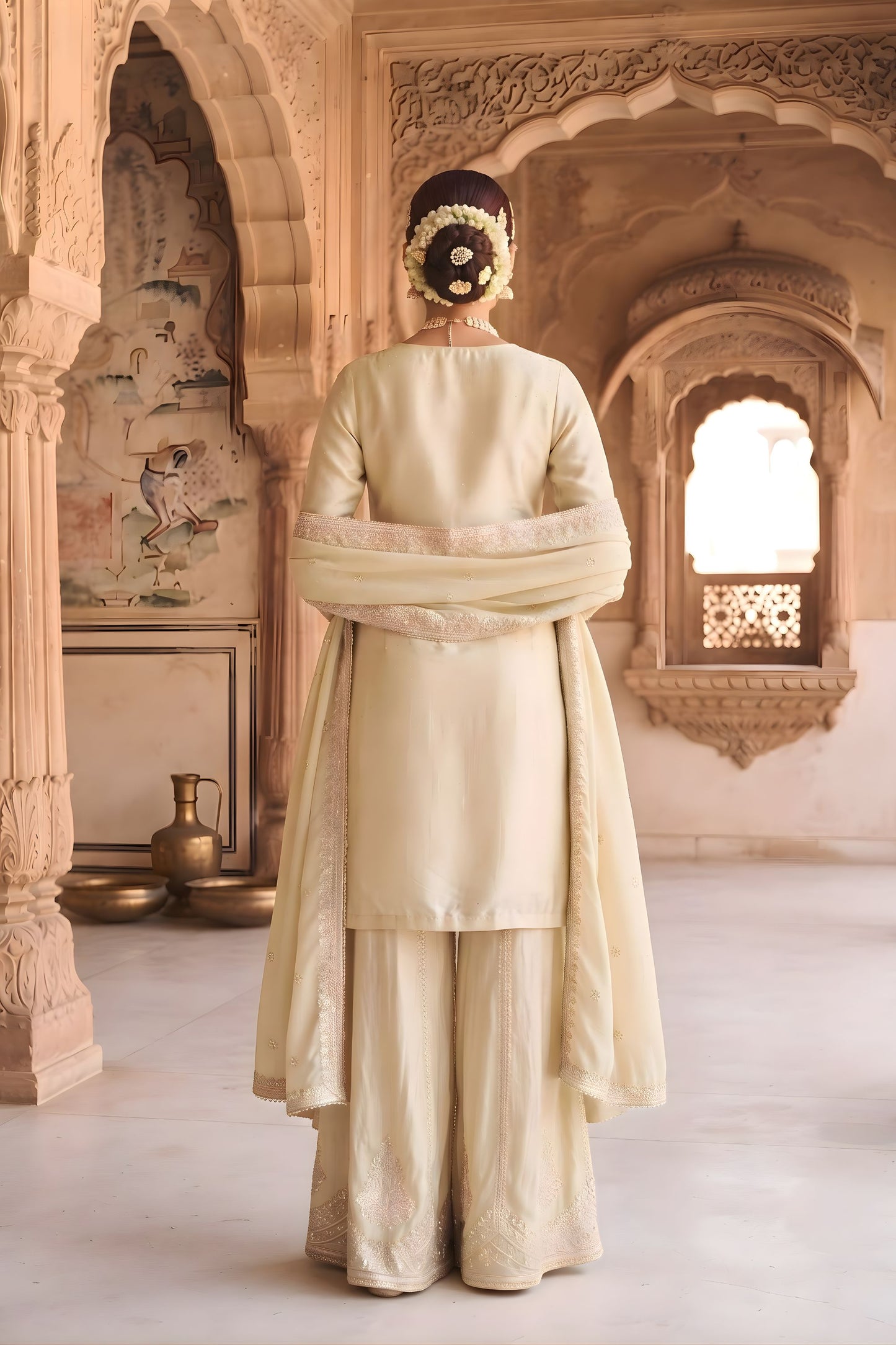 Beautiful Cream Viscose Designer Embroidery Work Palazzo Suit