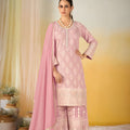 Beautiful Pink Georgette Heavy Embroidery Work Palazzo Suit Dupatta for Women