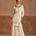 Stylish Off White Georgette Heavy Embroidery Work Palazzo Suit Dupatta for Women
