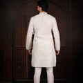 Stylish Off White Cotton Designer Kurta Pyjama Set for Men with Jacquard Work